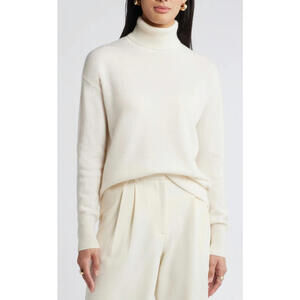 NEW, Nordstrom Turtleneck Cashmere Boxy Sweater in Ivory- Size L #S8209